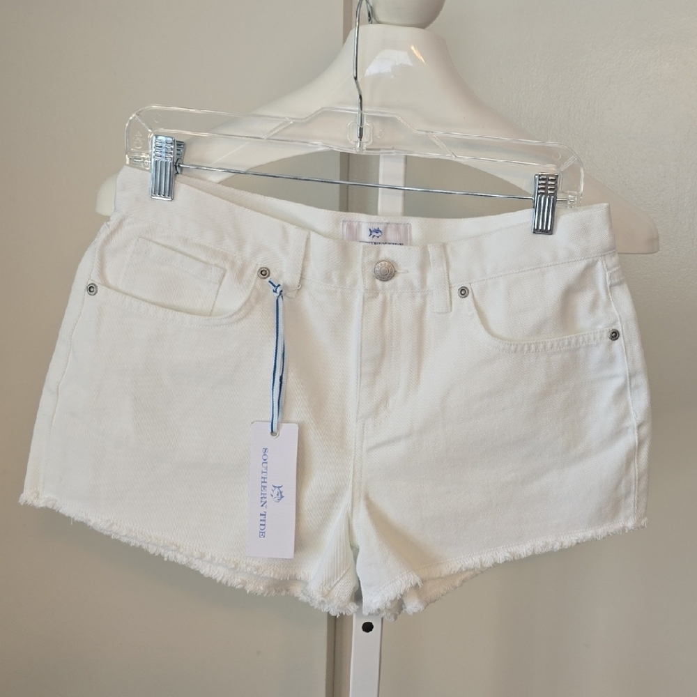 Southern Tide White Frayed Hem Jean Shorts